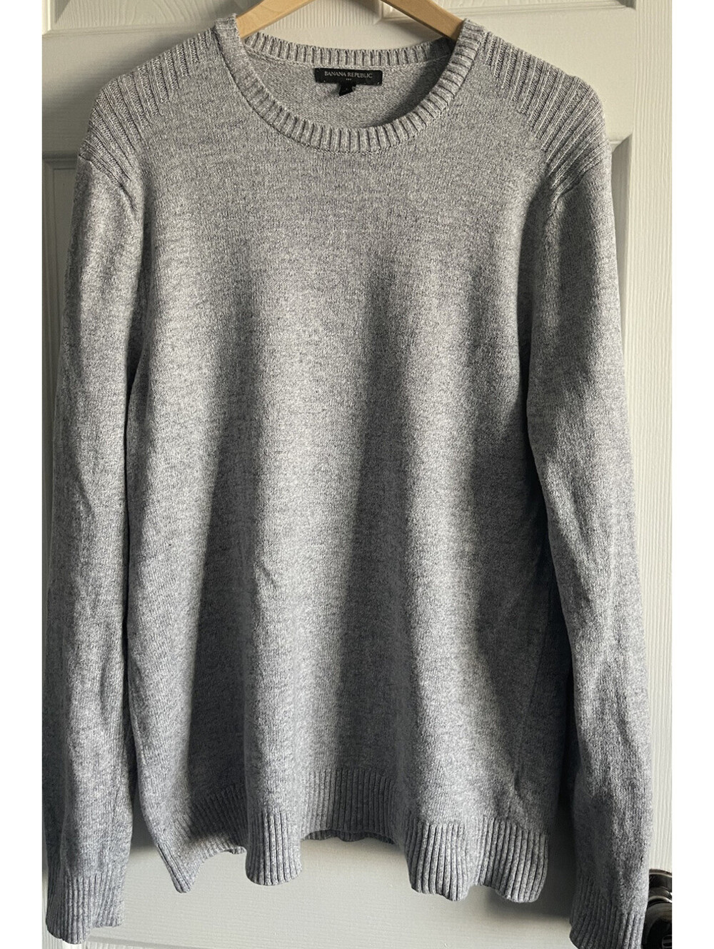 Banana Republic Mens Crewneck Sweater Large Gray Long Sleeve Cotton Nylon Wool